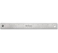 Westcott 10415 Righello in metallo, indistruttibile, suddivisione in cm e pollici con retro antiscivolo in sughero, 30 cm, Argento, 12"