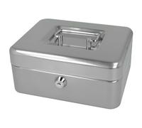 Westcott Cassetta portavalori con serratura (20 cm) argento | Cassetta con serratura in lamiera d'acciaio con 2 chiavi | Inserto rimovibile per monete con 3 scomparti | E-51001 SILVER