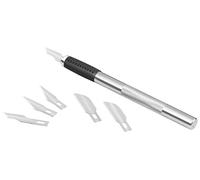 Westcott E-73000-SET 00 Set di scalpelli con 6 differenti lame incluse, manico in metallo particolarmente robusto con zona dell’impugnatura con rivestimento in gomma