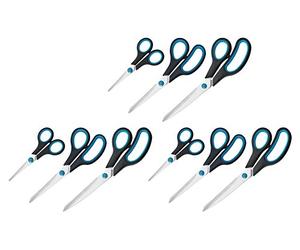 Westcott N-90027 - Forbici con impugnatura morbida, 00-1, 13/21/25 cm, 9 pezzi, colore: nero/blu