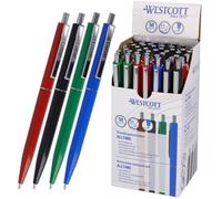 Westcott Penna a sfera ALLTIME mix 50 pezzi | Penne biro retrattili con inchiostro blu | Larghezza tratto M con ricarica standard X20 | A prova di documenti ISO 12757-2 | Clip metallica robusta |