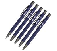 Westcott E-745005 00 - Set di 5 penne a sfera in alluminio blu con inchiostro blu, spessore del tratto XB 1,4 mm