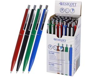 Westcott Penne a sfera ALLTIME Mix 50 pezzi | Penne a sfera a pressione con inchiostro blu | Spessore tratto M con mina standard X20 | A prova di sbiadimento secondo la norma ISO 12757-2 | E-737487 00
