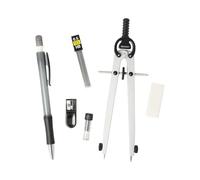 Westcott Set di compassi Unicolour | 6 pezzi con compasso a regolazione rapida, mine di ricambio, temperamatite, portamine HB con 12 mine incluse, gomma | E-711422 00