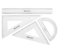 Westcott Set geometrico 4 pezzi | Set matematico con righello da 30 cm, triangoli geometrici da 45° e 60°, goniometro da 180° | Plastica trasparente | E-10304 00