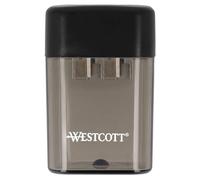 Westcott Temperamatite con contenitore | doppio temperamatite con scatola per matite da 8 mm e 11 mm | Temperamatite con inserto in metallo | Temperamatite con contenitore di raccolta in nero |