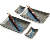 WESTCRAFT Set di piatti per sushi orientali, 6 pezzi per 2 persone, piatti per sushi, ciotole e bacchette in design giapponese, Made in Giappone (Blue Lake)