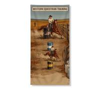 Western Barrel Racing Equestrian Training Horse Door Covers 91 x 182 cm | Targa per porta d'ingresso, tema corse a botte, arte equestre occidentale, estetica vintage ranch, cultura cowboy