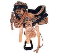 Western Barrel Racing Trail Equestrian Horse Saddle Tack Headstall Breast Collar REINS Seat 25,4 cm - 48,3 cm ME-WLS-138 (25,4 cm Seat)