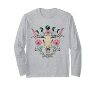 Western Cow Skull Floral Boho Moon Phases Maglia a Manica