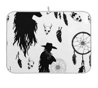 Western Cowboy acchiappasogni lupo teschi tappetino bianco scolapiatti assorbente scolapiatti lavabile scolapiatti tappetino da cucina accessori da cucina per piano di lavoro grande 45,7 x 61 cm