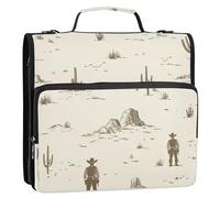 Western Cowboy Boho Cactus Vast Wilderness 3,8 cm 3 anelli raccoglitore cerniera con manico tasche multiple forniture scolastiche organizzatore per la scuola media