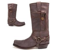 Western Cowboy Boots - Uomo Square Toe Boots - Medieval PU Leather Low Heel Mid Tube Knights Boots per Cosplay,Grigio,39