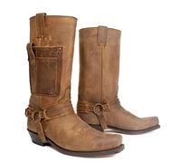 Western Cowboy Boots - Uomo Square Toe Boots - Medieval PU Leather Low Heel Mid Tube Knights Boots per Cosplay,Marrone,41