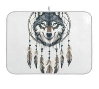 Western Cowboy Dream Catchers Tribale Lupo Bianco Tappetino scolapiatti assorbente opaco lavabile a secco opaco cucina piano di lavoro decorazione grande 45,7 x 61 cm