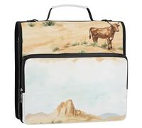 Western cowboy mucca cactus grande deserto raccoglitore a 3 anelli cerniera con cinturino include tasca con cerniera organizer per forniture scolastiche per le scuole medie