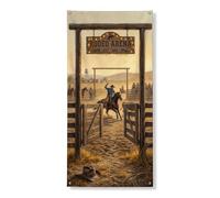 Western Cowboy Rodeo Arena - Coperture rustiche per porte, 91 x 183 cm | Tema occidentale, Striscione per porta d'ingresso, cancelli rustici in legno, cappello da cowboy, estetica ranch