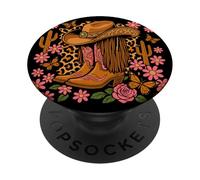 Western Cowgirl Boots Cappello Leopard Floreale PopSockets PopGrip Adesivo