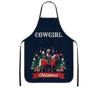 Western Cowgirls - Grembiule da cucina con grafica natalizia | tema occidentale, grembiule con bavaglino, arte equestre, alberi di pino invernale, ornamenti stagionali
