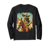 Western Frog Cowboy Cavallo Bandito Sceriffo Vintage Grafica Maglia a Manica