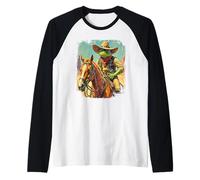 Western Frog Cowboy Cavallo Bandito Sceriffo Vintage Grafica Maglia con Maniche Raglan