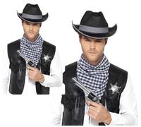 Western Kit Cappello Da Cowboy Nero Foulard Costume Da Uomo Nuovo