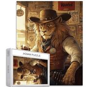 Western Lion Cowboy, puzzle da 1000 pezzi per adulti ricercati poster sfondo artistico puzzle colorato fai da te per la decorazione della casa regali puzzle famiglia perfetto per serate di gioco, 50 x