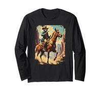 Western Raccoon Cowboy Cavallo Bandito Sceriffo Grafica Vintage Maglia a Manica