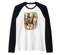 Western Raccoon Cowboy Cavallo Bandito Sceriffo Grafica Vintage Maglia con Maniche Raglan