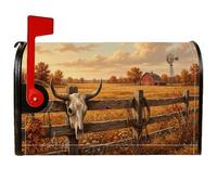 Western Ranch Steer Skull - Coperture magnetiche per cassetta postale | Paesaggio del ranch occidentale, copertura per cassetta delle lettere, recinzione in legno rustico, sfondo fienile