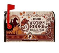 Western Rodeo Cowboy cappello autunno magnetico cassetta postale copre 45,7 | Tema rodeo occidentale, copertura per cassetta delle lettere, struttura rustica in legno, silhouette di cavallo