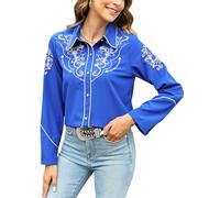 Western Shirts for Women Cowgirl Sexy Dressy Long Sleeve Black Embroidered Button Up Ladies Blusas Vaqueras para Mujer Womens Cowboy Shirt Cowgirls Outfits Country Style Wear Rodeo Clothes Blue