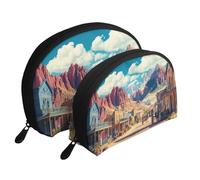 Western Town - Beauty case da viaggio con stampa in 2 pezzi, bianco, Taglia unica