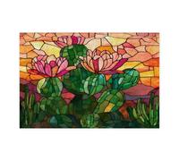Western Tropical Cactus Jigsaw Puzzles for Adults 300 pezzi Stained Glass Succulent Landscape Wooden Printed Puzzles Southwest Pattern Decor for Home Entertainment