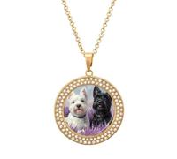 Westie and Scottie - Collana da donna con ciondolo a forma di cane dipinto con diamanti rotondi, idea regalo per compleanno da uomo, Misura unica, Metallo