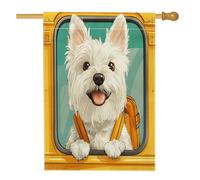Westie Bandiere per casa con cani da scuola e autobus, 71 x 101 cm, double face, per esterni, divertente per il rientro a scuola, bandierine verticali standard per la casa, decorazione per cortile e
