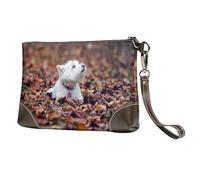 Westie Bokeh West Highland White Terrier Cani,Borsa da polso in pelle PU, pochette da donna con cerniera, portafoglio e cinturino da polso