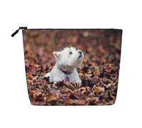 Westie Bokeh West Highland White Terrier Cani, Borsa per cosmetici in lino sintetico Borsa per trucco Borsa da viaggio portatile