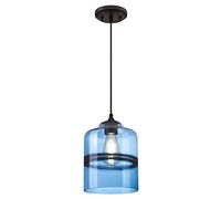 Lampada a Sospensione E27 Luce Soren Nero Lampada Coperta Blu Vetro Soggiorno