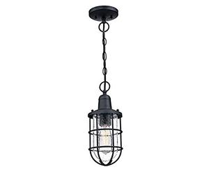 Westinghouse Lighting 6334840 Lampada a sospensione da esterno Crestview a una luce, finitura nera ruvida con vetro a bolle trasparente