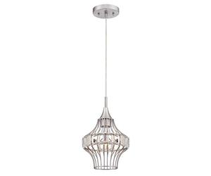 Westinghouse Lighting 63630 Apparecchio di illuminazione a sospensione da interno a luce singola, finitura in nichel spazzolato con paralume a gabbia con prismi di cristallo