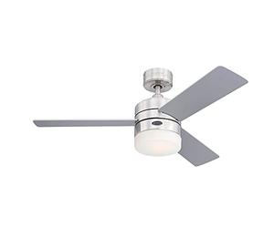 Westinghouse Lighting 73060 - Ventilatore da soffitto LED moderno Alta Vista con luce e telecomando, 105 cm, finitura cromata satinata, vetro smerigliato opale