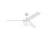 Westinghouse Lighting 7316640 - Moderno ventilatore da soffitto per esterni/interni Riverton in bianco opaco da 132 cm, lampada con vetro smerigliato opale