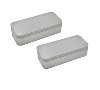 WESTKAIBA 2 scatole di stagno in metallo, grandi contenitori per soldi, monete, caramelle, chiavi, 6,0 x 2,6 x 1,6 pollici, argentate