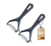 Westmark 2 Pelapatate per Verdure e Asparagi con Taglierina Gentle - Per sbucciare frutta e verdura, lama in acciaio inox, con protezione della lama - Nero, 280222E3