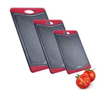 Westmark 3 Taglieri, 3 Dimensioni, Con Scanalature, Antiscivolo e Adatti per le Lame, Look Granito, Plastica, Antracite/Rosso, 621722E6