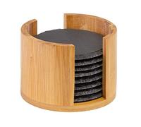 Westmark 8 Sottobicchieri in ardesia naturale con scatola in bambù, Rotondo, Con gommini, ø 10 cm, Ardesia/Bambù, Tapas + Friends, Antracite/Marrone chiaro, 69212260