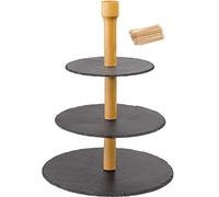 Westmark Alzata in ardesia a 3 piani + 100 stuzzicadenti, Con gommini, Dimensioni: ø 28,5 x 40 cm, Ardesia/Pino, Tapas + Friends, Antracite/Marrone chiaro, 69682260
