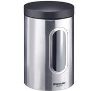 Westmark Barattolo con finestra - 2,3 l, Ø 13 cm, per 750 g di caffè | Per farina, zucchero, pasta e altro, coperchio a vite, impilabile, lavaggio a mano, senza BPA, acciaio inox, 62382260