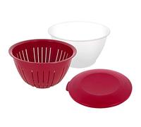 Westmark Centrifuga per insalata/Ciotola per insalata con coperchio e scola-insalata, 3 parti, Capacità: 4,4 litri, Plastica, Senza BPA, Olympia, Colore: Trasparente/Rosso, 2418227R